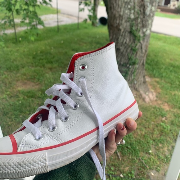 White and Red Leather Converse - Picture 2 of 11